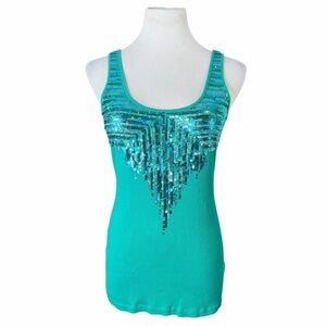 Express Teal Green Sequin Low Cut Scoop Back Tank - Size Large